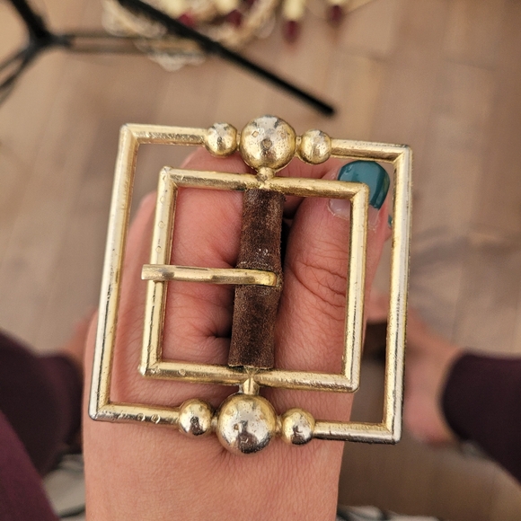 Vintage brown suede waist belt with square Art Deco style buckle - Picture 3 of 7